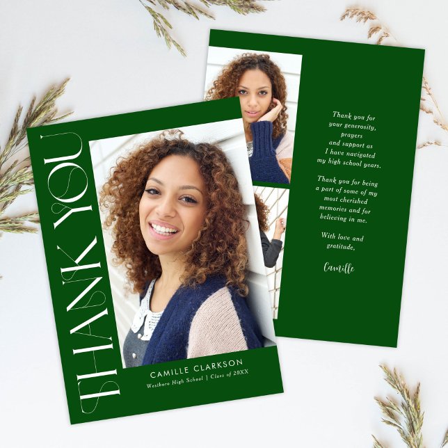 Modern Elegant Vertical Three Photo Graduation Thank You Card (Creator Uploaded)