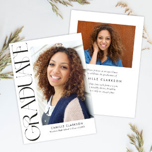 Modern Elegant Vertical Two Photo Graduation Invitation