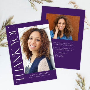 Modern Elegant Vertical Two Photo Graduation Thank You Card