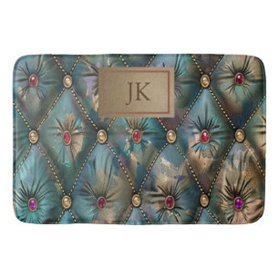 Modern Elegant Vintage Leather Colourful Diamonds Bath Mat