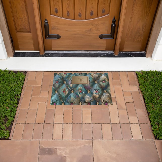 Modern Elegant Vintage Leather Colourful Diamonds Doormat (Outdoor)