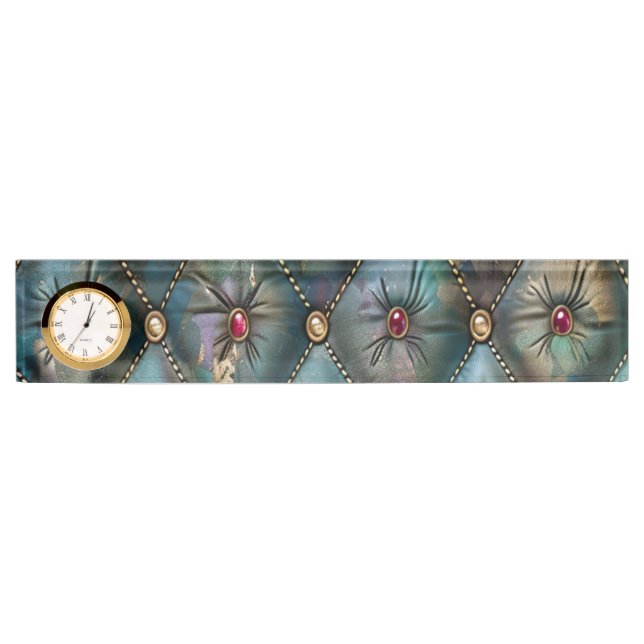 Modern Elegant Vintage Leather Colourful Diamonds Nameplate (Front)