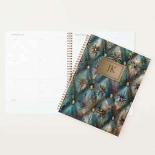 Modern Elegant Vintage Leather Colourful Diamonds Planner