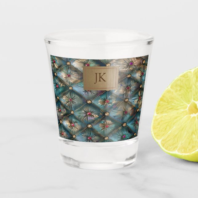 Modern Elegant Vintage Leather Colourful Diamonds Shot Glass (Front)