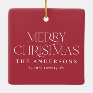 Modern Elegant Vintage Photo Christmas red Ceramic Ornament