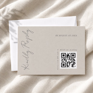 Modern Elegant Warm Grey Wedding QR code RSVP Card