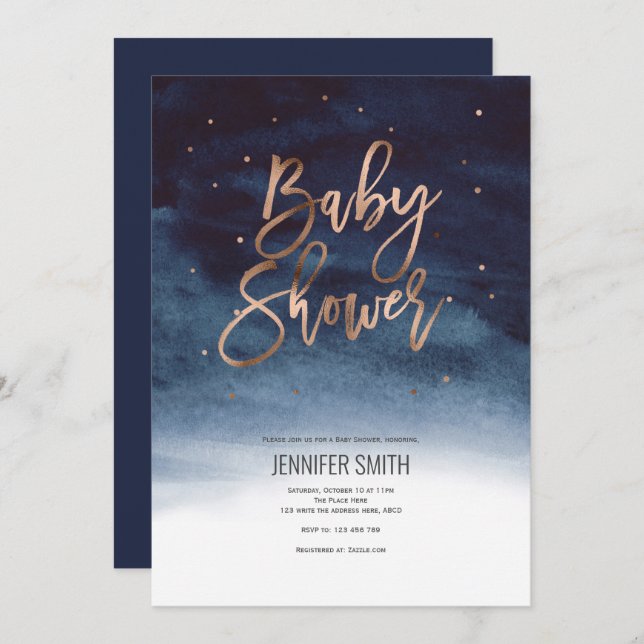 Modern, Elegant, Watercolor, Baby Shower Invitation (Front/Back)