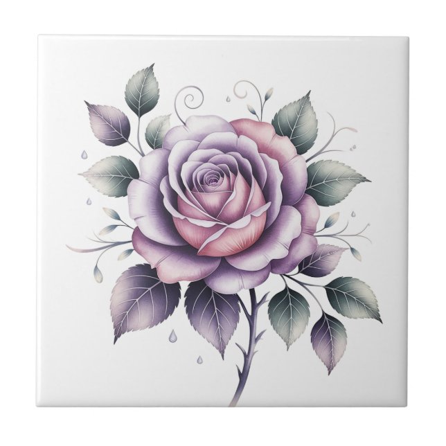 Modern elegant watercolor beautiful lavender rose tile (Front)