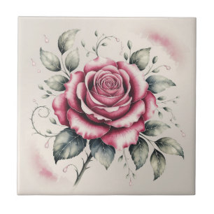 Modern elegant watercolor beautiful pink rose tile