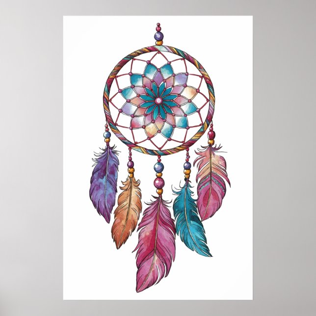 Modern elegant watercolor boho dreamcatcher poster (Front)