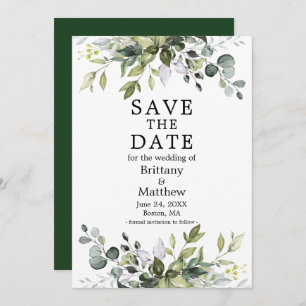 Modern Elegant Watercolor Botanical Greenery Save The Date