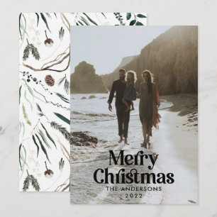  Modern elegant watercolor botanical typography Ho Holiday Card