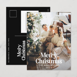  Modern elegant watercolor botanical typography Ho Holiday Postcard