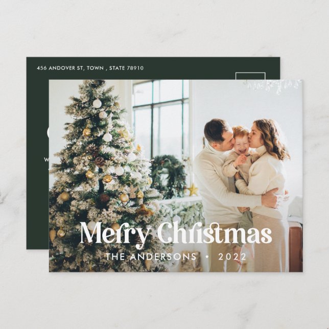  Modern elegant watercolor botanical typography Holiday Postcard (Front/Back)