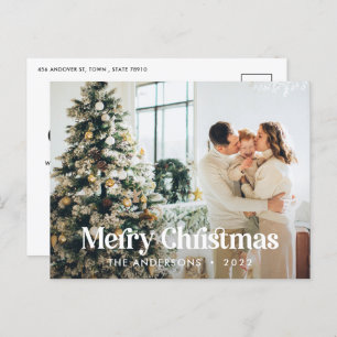 Modern elegant watercolor botanical typography Holiday Postcard