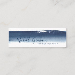 Modern Elegant Watercolor Brushstroke Navy Blue Mini Business Card