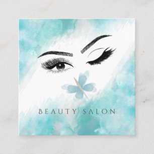 Modern elegant watercolor butterfly wink makeup square business card