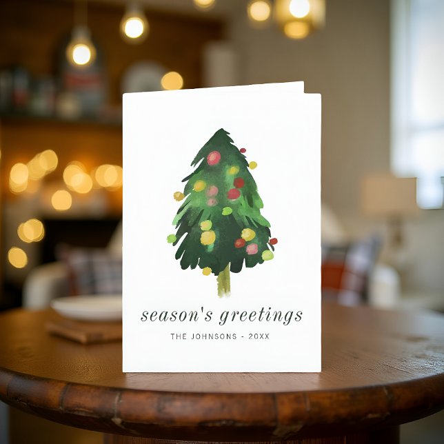 Modern Elegant Watercolor Christmas Pine Tree Holiday Card (Creator Uploaded)