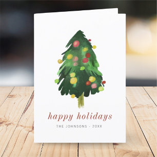 Modern Elegant Watercolor Christmas Pine Tree Holiday Card