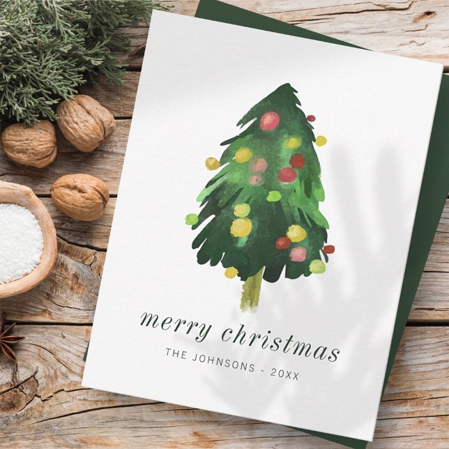 Modern Elegant Watercolor Christmas Pine Tree Holiday Card (Creator Uploaded)