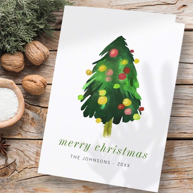 Modern Elegant Watercolor Christmas Pine Tree Holiday Card (Creator Uploaded)