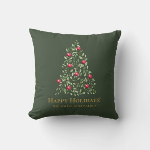 Modern Elegant Watercolor Christmas Tree Custom Cushion