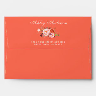 Modern Elegant Watercolor Coral Floral Wedding Envelope
