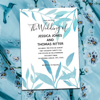 Modern Elegant Watercolor Floral Blue  Invitation