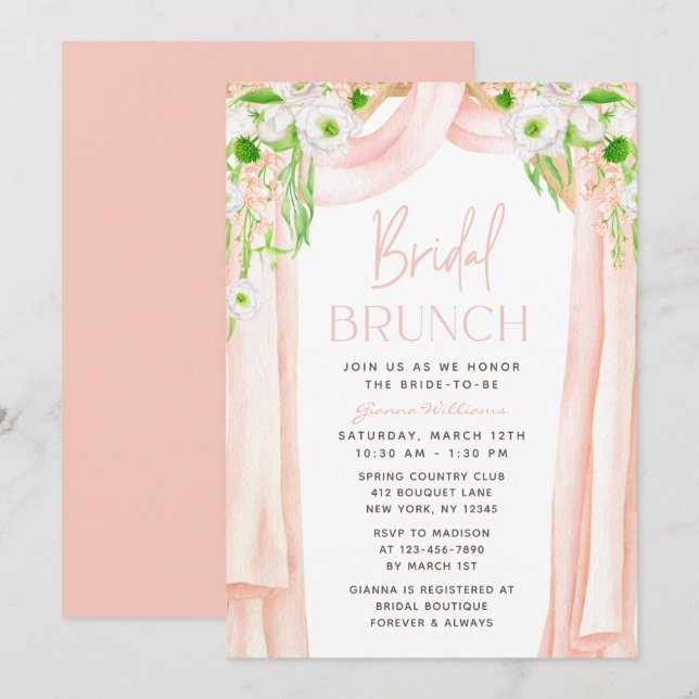 Modern Elegant Watercolor Floral Bridal Brunch Invitation (Front/Back)