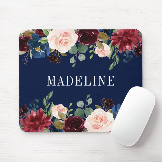 Modern Elegant Watercolor Floral Fashionable Mouse Mat (With Mouse)