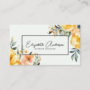 Modern Elegant Watercolor Floral Interior Designer Business Card