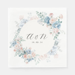 Modern Elegant Watercolor Floral Monogram Wedding Napkin