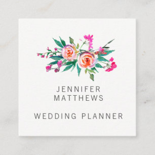 Modern Elegant Watercolor Floral Wedding Planner Square Business Card