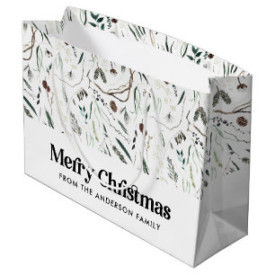 Modern elegant watercolor foliage photo Christmas Large Gift Bag