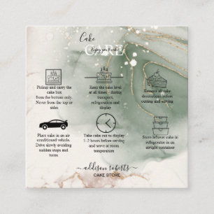 Modern Elegant Watercolor Green and Gold Cake Care Square Business Card