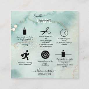 Modern Elegant Watercolor Green  Candle Care  Squa Square Business Card