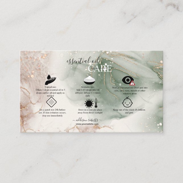 Modern Elegant Watercolor Green essential oil  Business Card (Front)