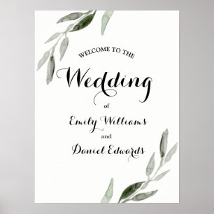 Modern Elegant Watercolor Green Leaf Wedding Poster
