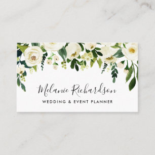 Modern Elegant Watercolor Green White Floral Business Card