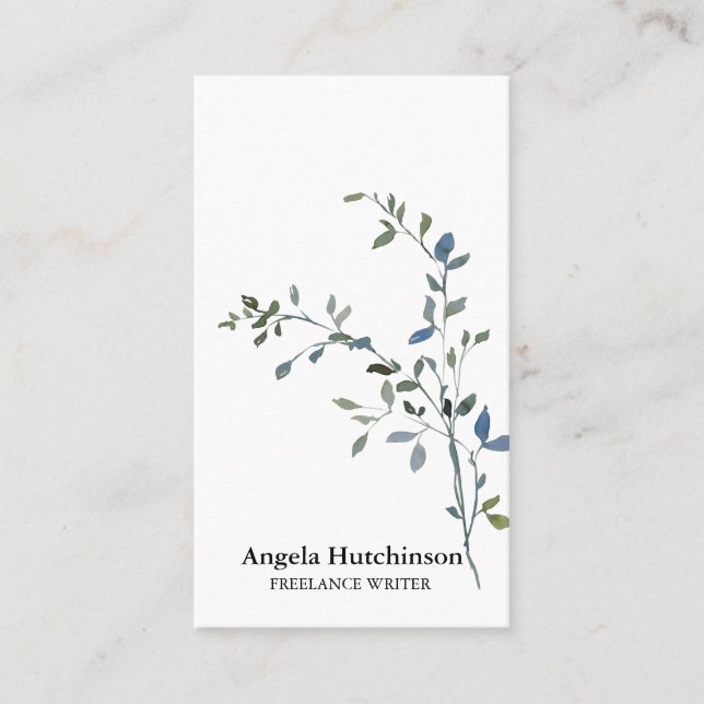 Modern Elegant Watercolor Greenery Business Card (Front)