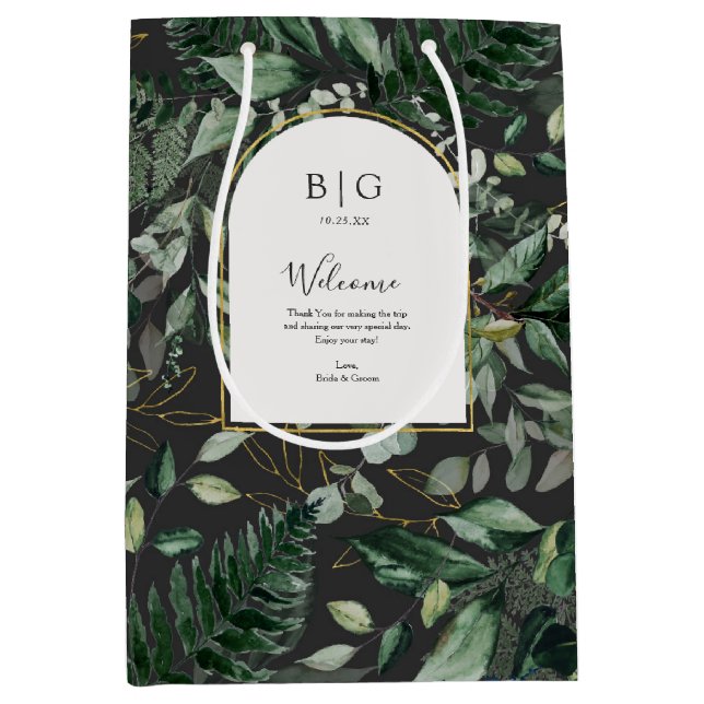Modern elegant watercolor Greenery Hotel welcome  Medium Gift Bag (Front)