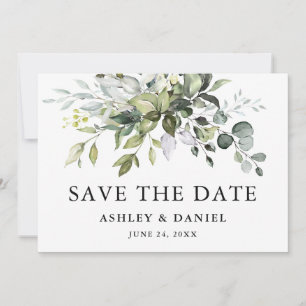Modern Elegant Watercolor Greenery Save The Date