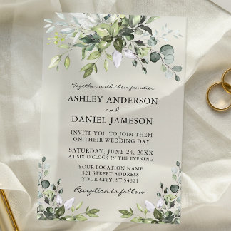 Modern Elegant Watercolor Greenery Wedding Acrylic Invitations