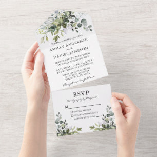 Modern Elegant Watercolor Greenery Wedding All In One Invitation