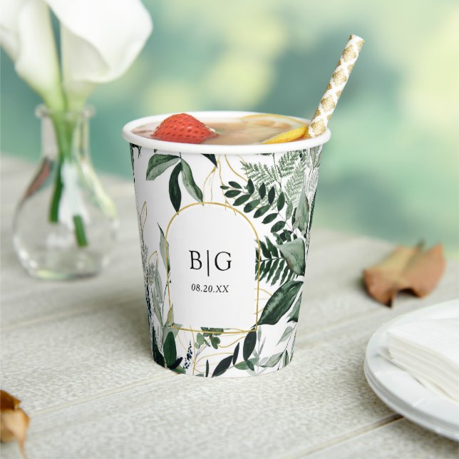 Modern elegant watercolor  greenery wedding paper cups (Insitu)