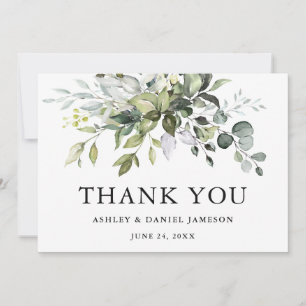 Modern Elegant Watercolor Greenery Wedding Thank You Card