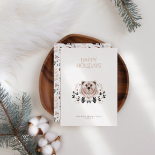 Modern Elegant Watercolor Happy Holidays Non-Photo Foil Holiday Card