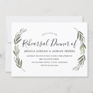Modern Elegant Watercolor Leaf Rehearsal Dinner Invitation