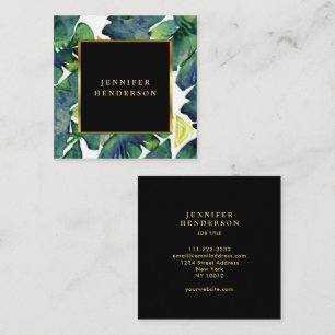 Modern elegant watercolor leaves professional square business card