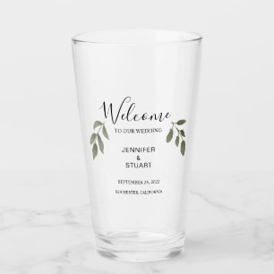 Modern elegant watercolor leaves Welcome wedding Glass